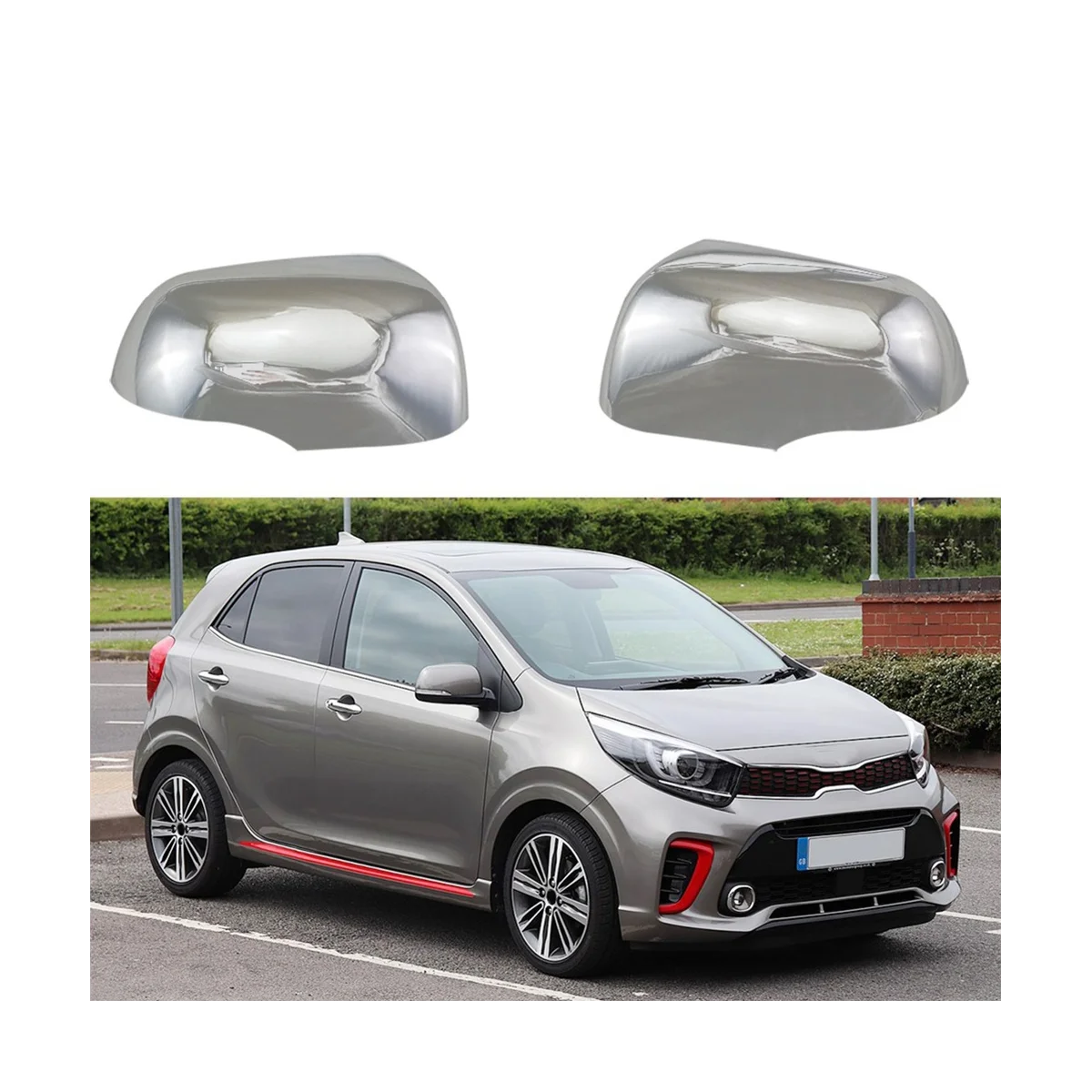 Car Chrome Silver Rearview Side Glass Mirror Cover Trim Rear Mirror Covers Shell for Kia Picanto Morning 2014-2018