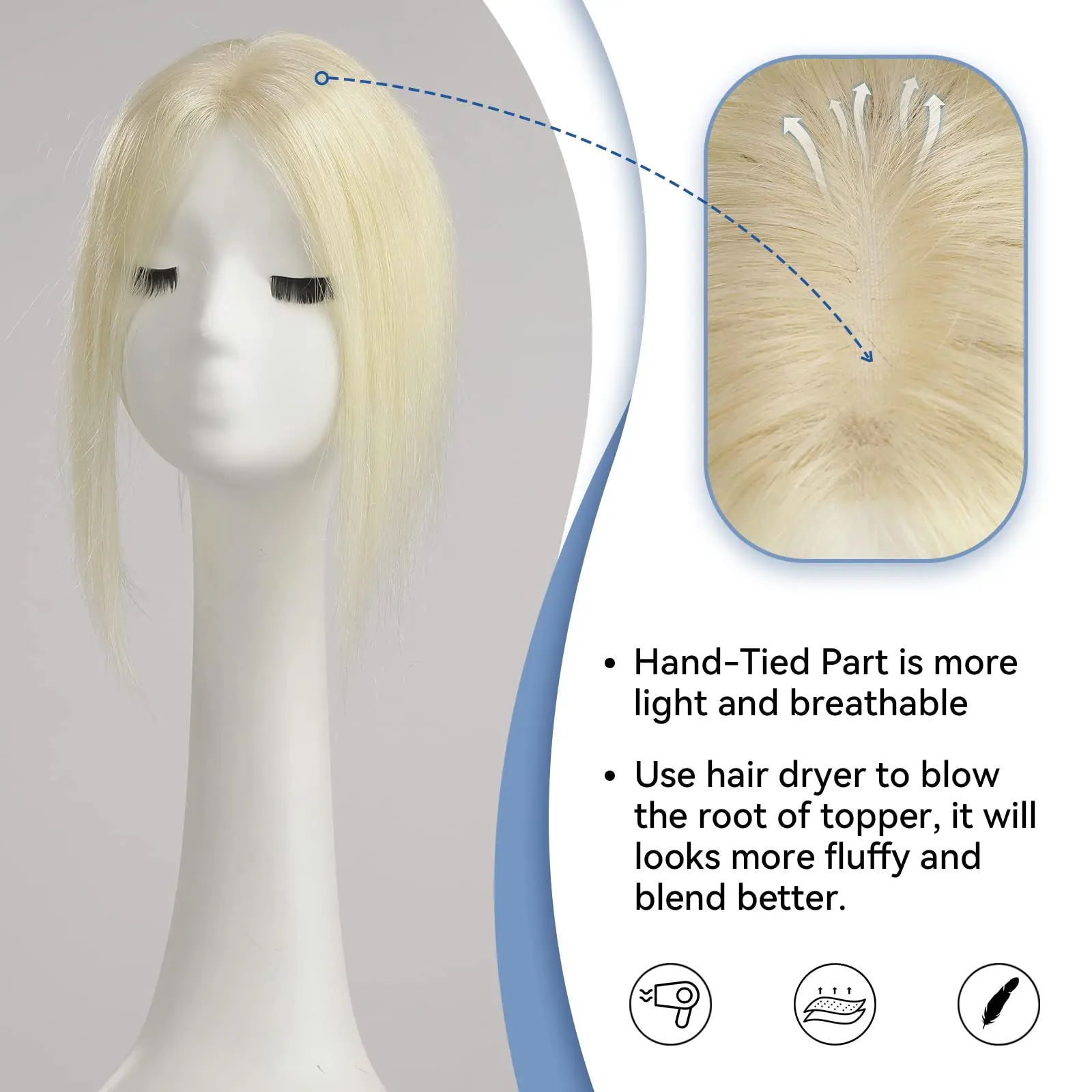Golden Blonde 100% Remy Human Hair Topper Middle Part 12 Inch Lace Base Top Hair Piece Clip In Hair Extensions for Women