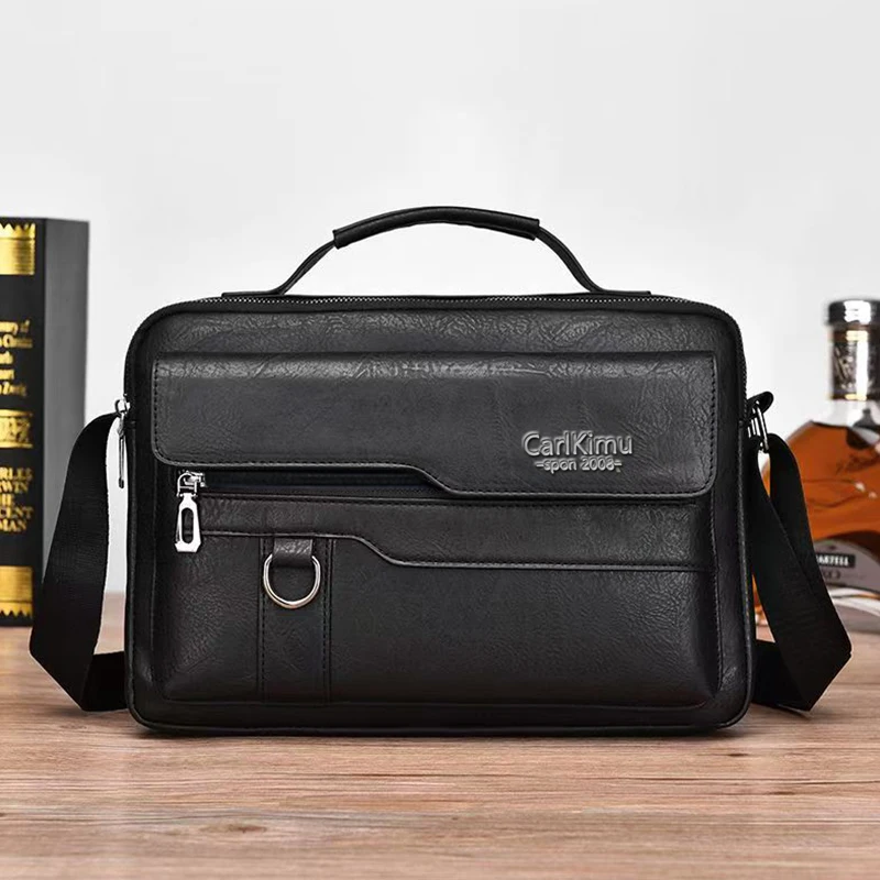 Men Vintage PU Leather Crossbody Bag, Trendy Casual Shoulder Messenger Pack, Multi-pocket Handbag for Daily & Office