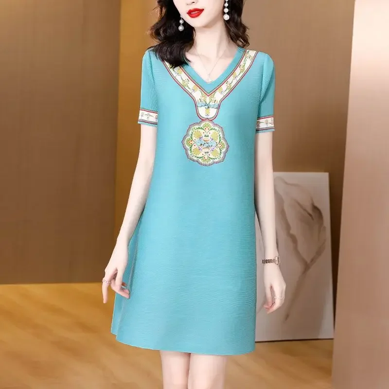 

Морщинистые свободные улучшенные платья Cheongsam, женское платье с короткими рукавами, лето 2025, новый стиль, платье в китайском стиле
