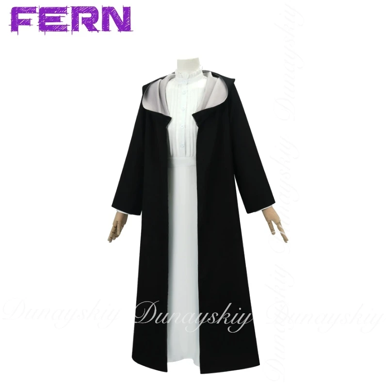 Frieren: Beyond Journey 's End Fern Cosplay Magicians Make Elves With Black Coat And White Dress Cosplay Costume Anime Full Suit