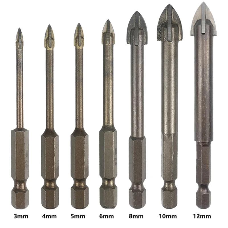 Tile Drill Bit Concrete Cement Drill Bit Multi-Function Punch Hole Opener Four-Edged Triangular Drill Bit Set Carbide