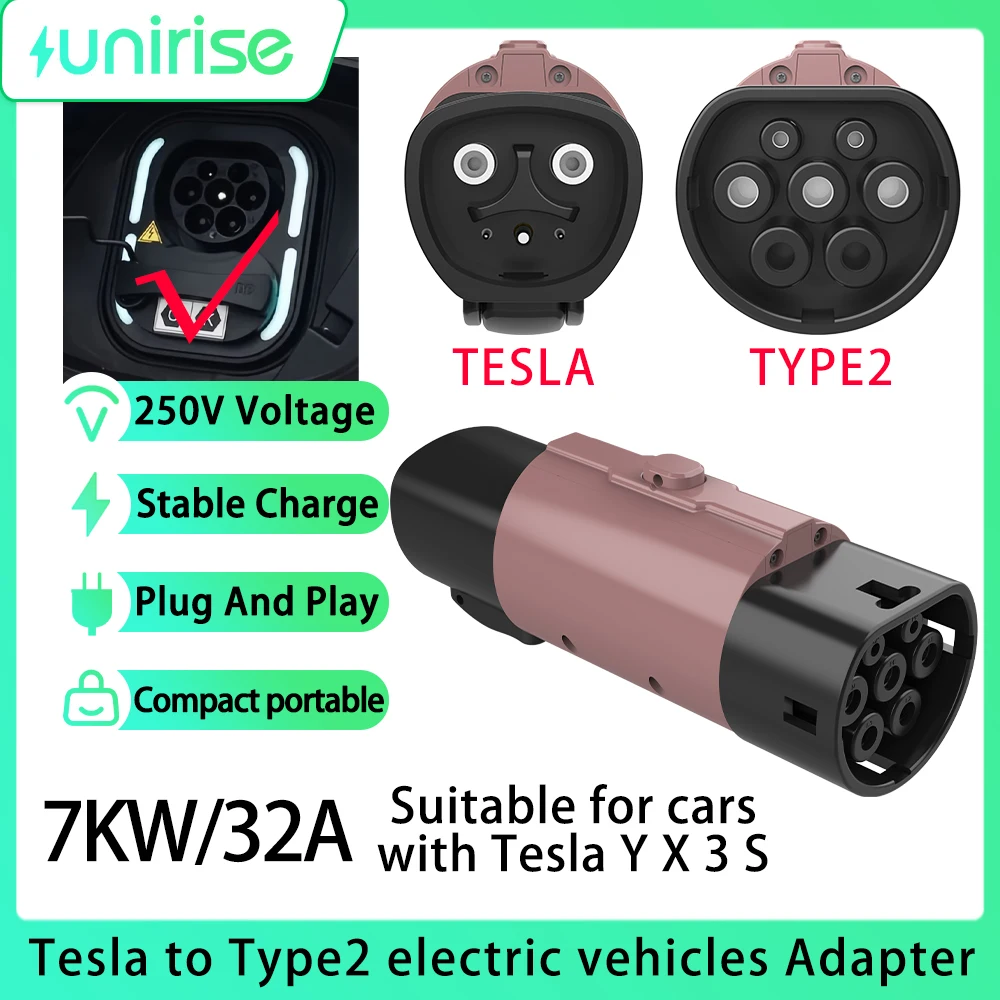 

Unirise Tesla to Type2 EV Charger Adapter 32A AC Converter for NACS Charging station to Type 2 7KW Adapter Electric cars MG BYD