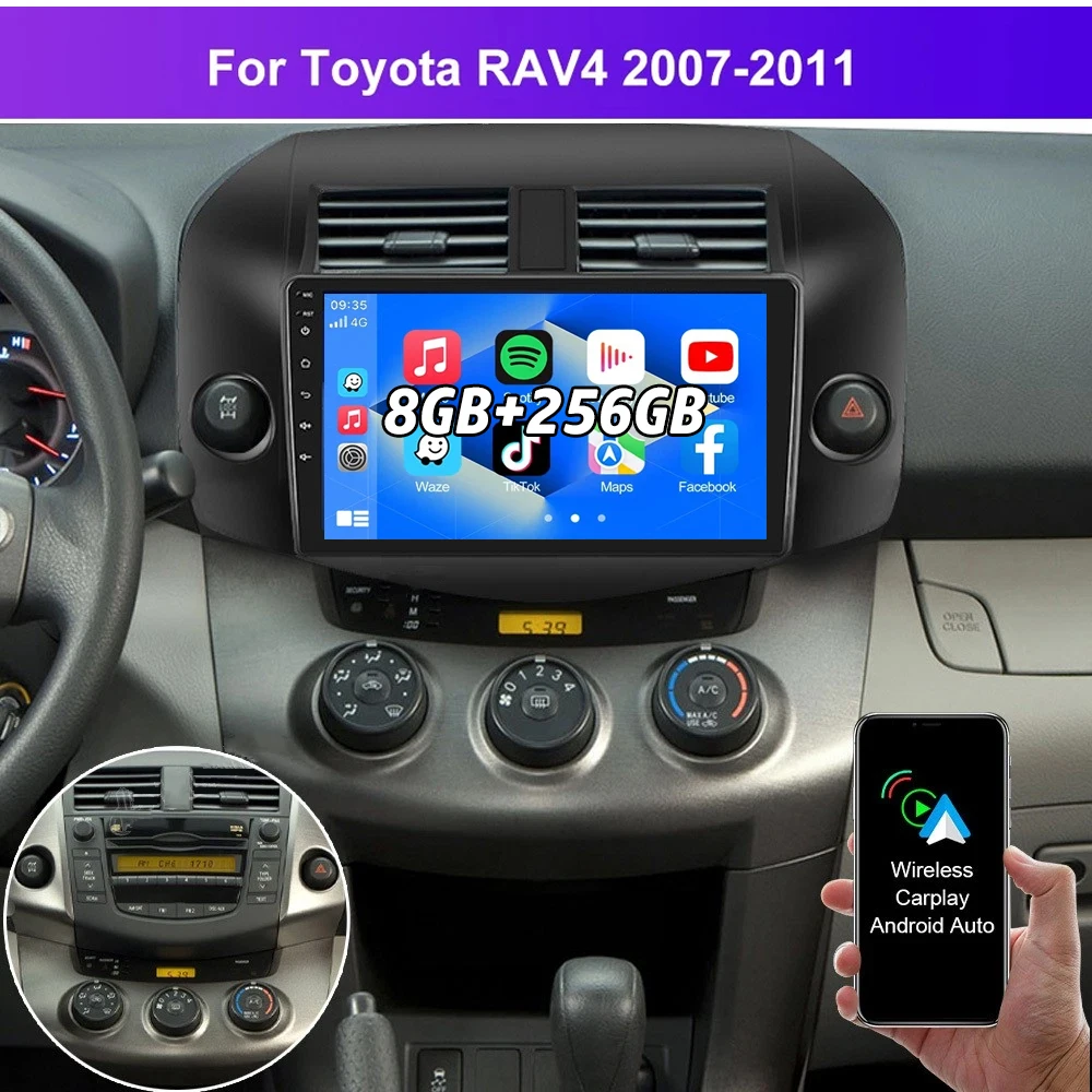 

Мультимедийный плеер Carplay Android 15 для Toyota RAV4 RAV 4 2007-2012 Автомобильный GPS-навигатор с сенсорным экраном Стерео Авто без 2 Din DVD