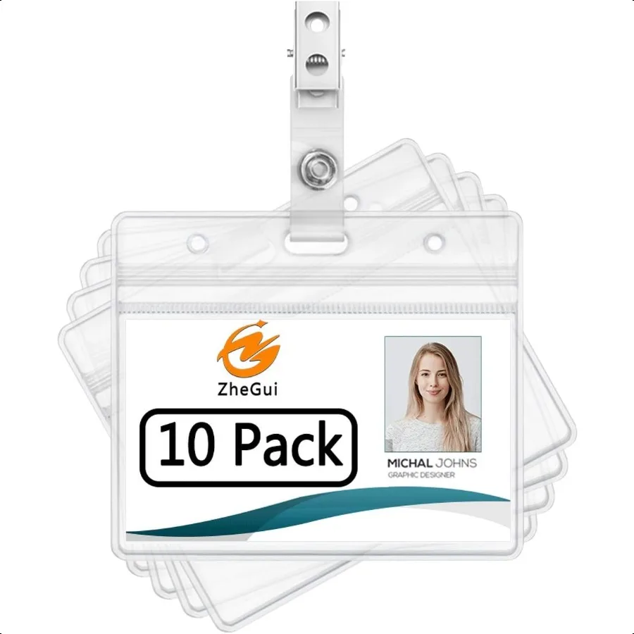 

10 Pack Horizontal Heavy Duty Name Tags Badge Holders and Metal Badge Clips with Vinyl Straps Horizontal 2.3X3.5