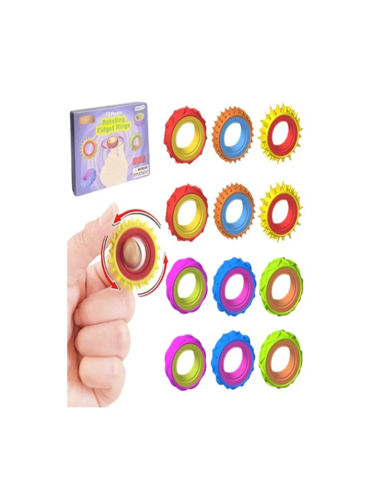 6/12 Stück Fidget Toys Kinder-Drehring Sensorischer Kreisel Entspannungsspielzeug Drehbarer Sensorring Quetsch-Fidget-Spielzeug Spinner – Detail 2