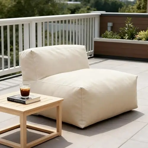 Outdoor Bean Bag Chair, Foam Filled Modular Patio Sofa Middle Seat | Water-Resistant Olefin Fabric, TPU Coating