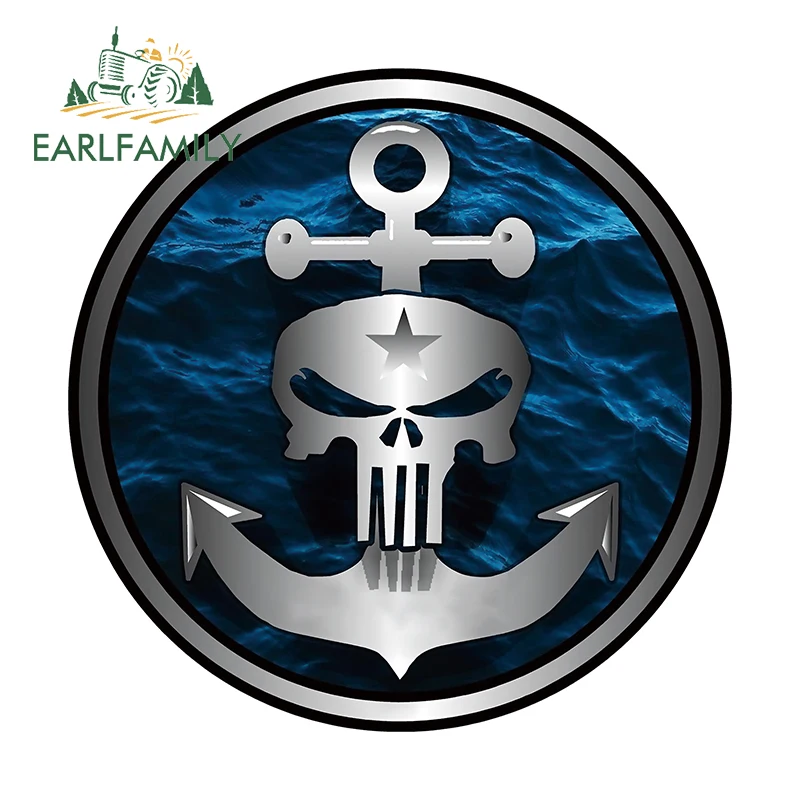 EARLFAMILY 13cm x 13cm Anchor Skull Sticker Car Truck Bumper Decal Reflective Car Stickers Waterproof Car Accessories