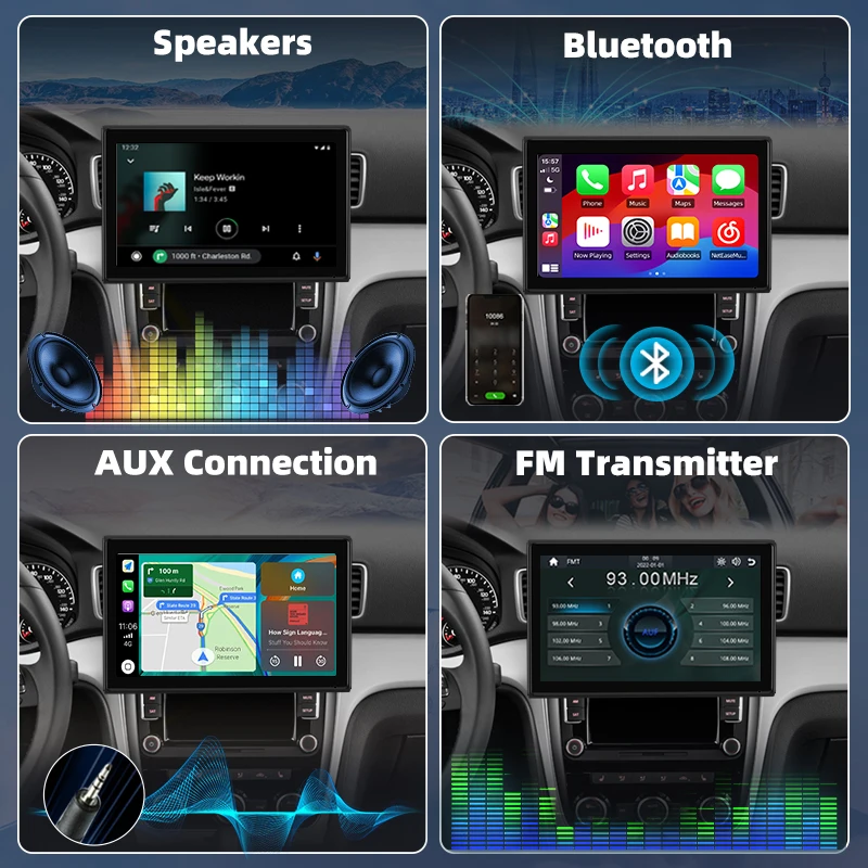 Junsun 7 بوصة عالمية قابلة للتدوير شاشة لمس محمولة لاسلكية Carplay لأجهزة Apple Android Auto Backup Camera Bluetooth GPS AUX #4