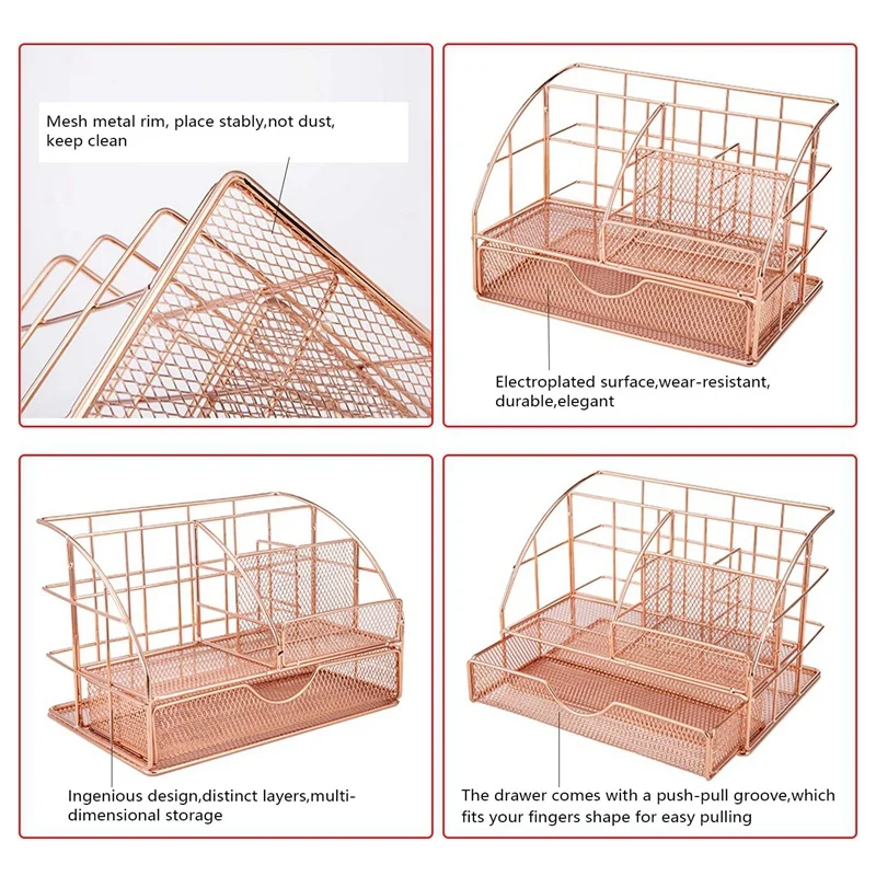 Imagem -04 - Mesh Caddy With Drawer For Women Desk Organizer Material de Escritório Desktop Organization Home Acessórios