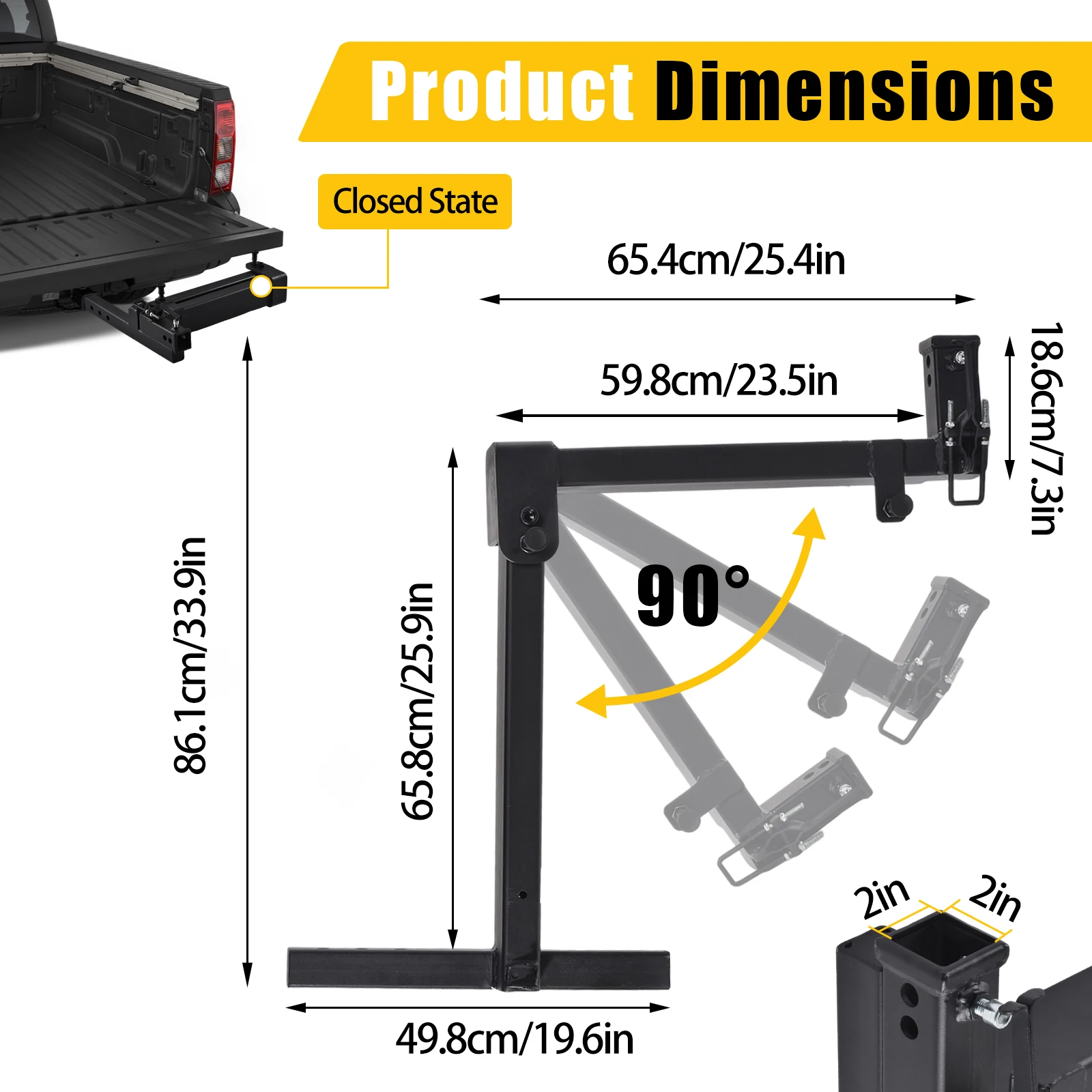 Swing Away Hitch Adapter 320 Lb Capacity Fits 2 Inch Trailer Receiver 90 Degree Swing Arm Hitch Mounted Bike Rack Extension Accessory for SUV Truck RV Camper Van Tailgate Easy Access Heavy Duty Steel Towing Attachment
