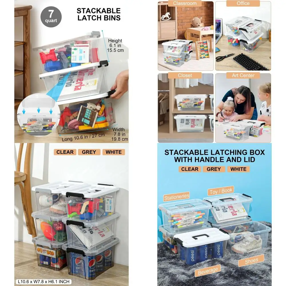 

Упаковка из 6 прозрачных штабелируемых контейнеров для хранения на 7 литров с крышками и ручками для организации дома и офиса