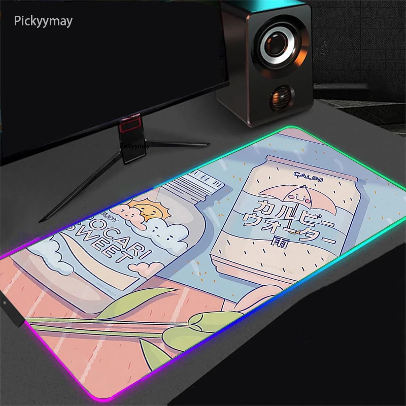 

Kawaii Mouse Pad RGB Gaming Computer Accessories Large Cute Mousepad Gamer Rubber Carpet Backlit LED Desk Play Mat For Girls