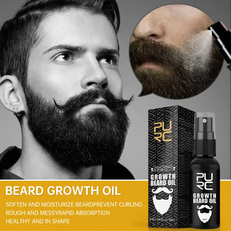 Aceite para el crecimiento de la barba PURC para hombres, aceite para la barba suave y nutritivo, productos para el crecimiento del cabello, cuidado de la barba