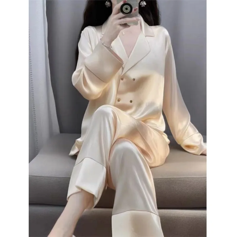 Fashionable Hot Pajamas Ladies in Spring Autumn New Long-sleeved High-end Original Home Comfort Smooth and Soft Sleepwear Sets