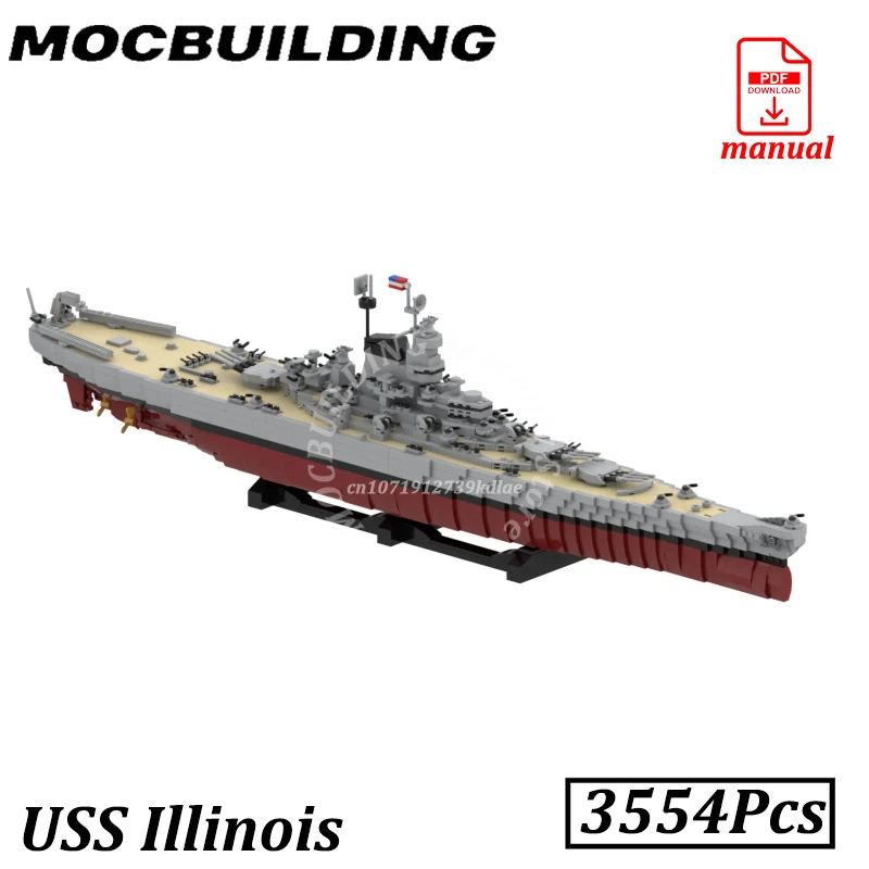 1:300 スケール USS イリノイ戦艦 BB-7 MOC ビルディングブロック テクノロジー船建設おもちゃ ギフト