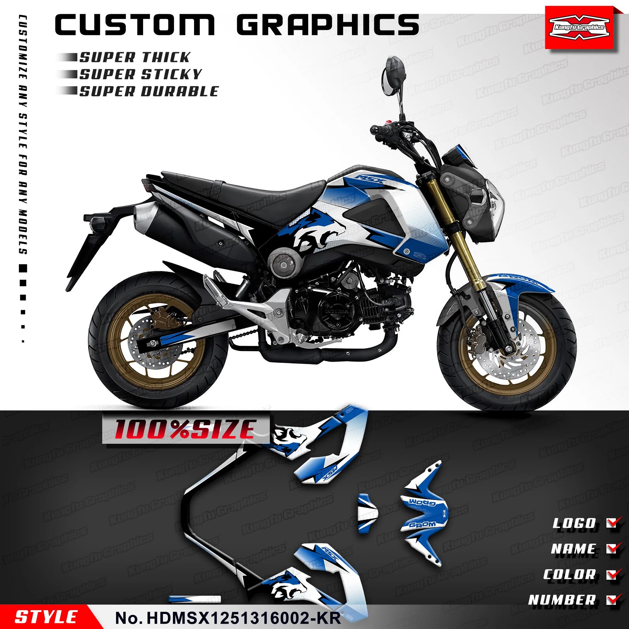 

KUNGFU GRAPHICS Minibike Decals Personalised Stickers Kit for Honda Grom MSX 125 MSX125 2013 2014 2015 2016