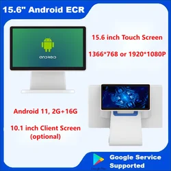 Low Cost 15.6 Inch Android POS Terminal With 1366*768P Touch Screen Cash Register 10.1 Inch Client Display WIFI RJ45 RJ11