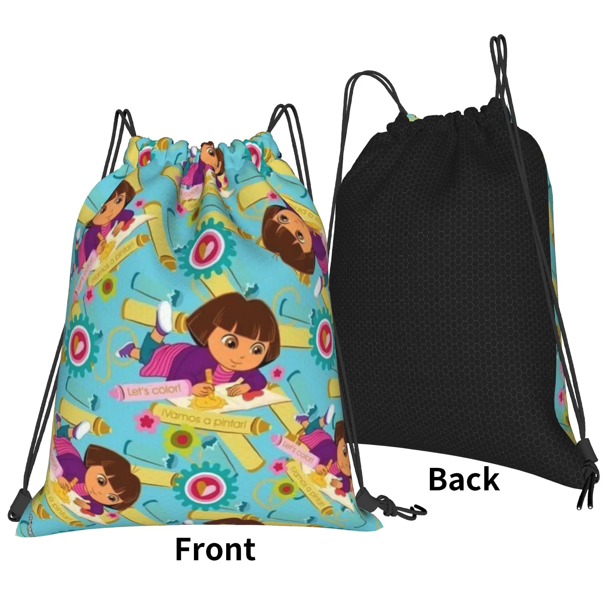 Doraa-Explorers Cartoon Drawstring Backpack Sports Gym Sackpack Water Resistant  String Bag for Cycling 36cm (W) x 43cm (H)