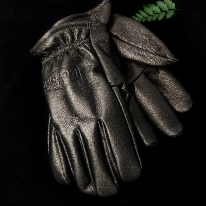 Vintage Retro Cowhide Dirt Bike Gloves Genuine Leather Wear-resistant Mittens For Men Women Outdoor Riding Camping Work Glove