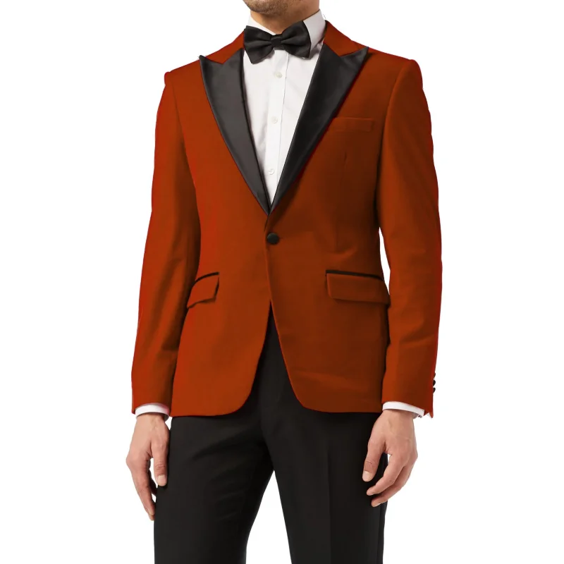 

Lansboter Men Suit 2 Pieces Orange With Black Lapel Slim Business Casual For Wedding Groom Banquet Tuxedo Set Jacket With Pants