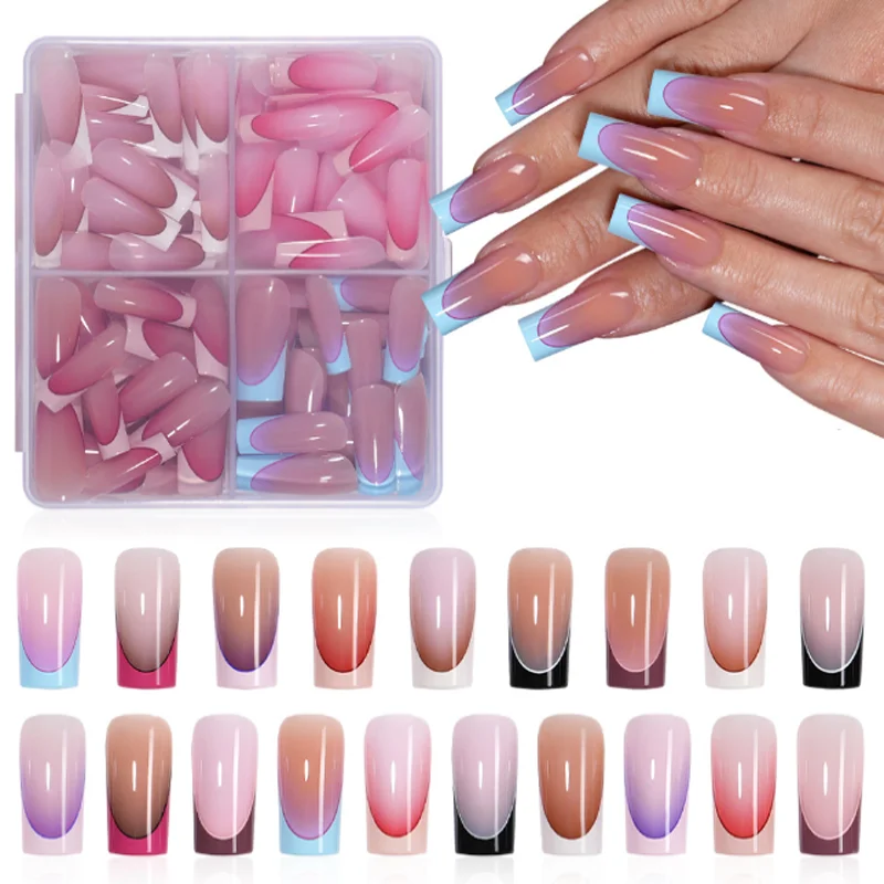 

120 шт., французские телесные цветные градиентные накладные ногти, полное покрытие, маникюрные ногти, носимые накладные ногти, подвески для ногтей