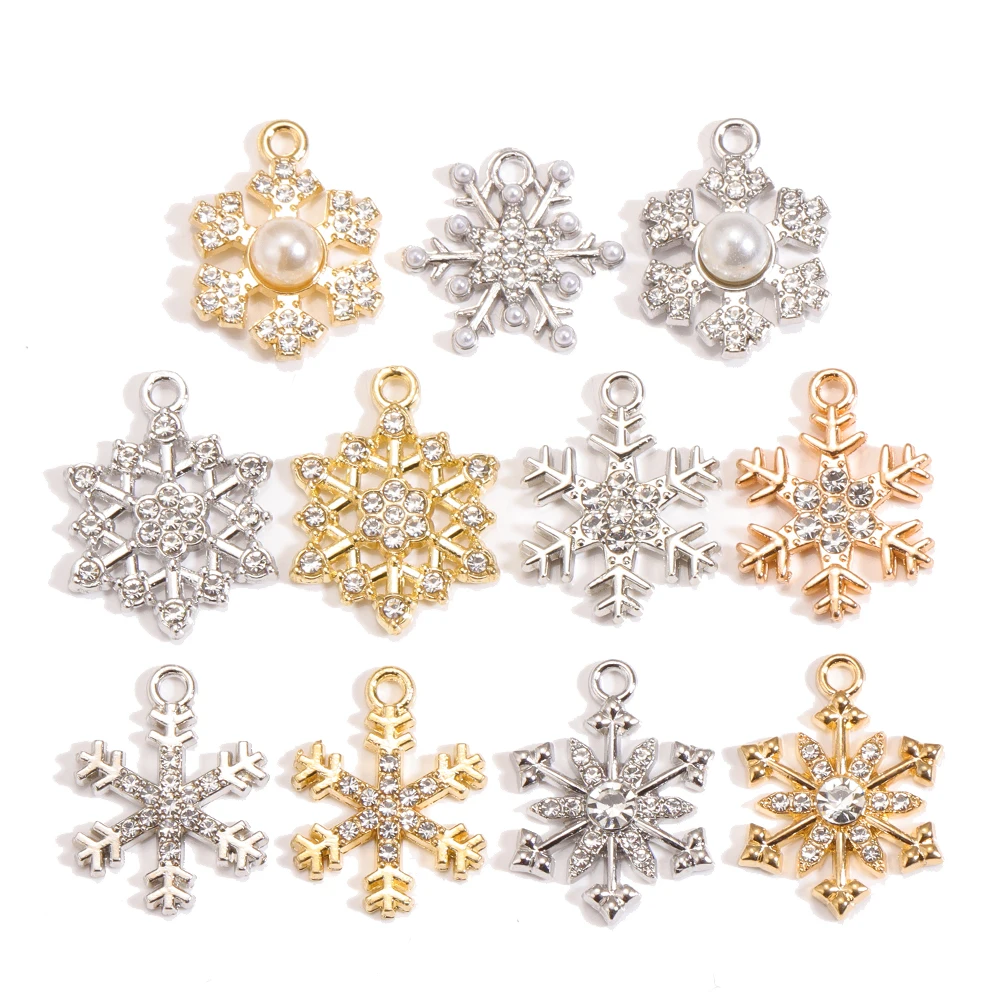 

Peixin 10Pcs Luxury Crystal Rhinestone Snowflake Pendant Charms for Women's Earrings Necklace Handmade Accessories Ornaments