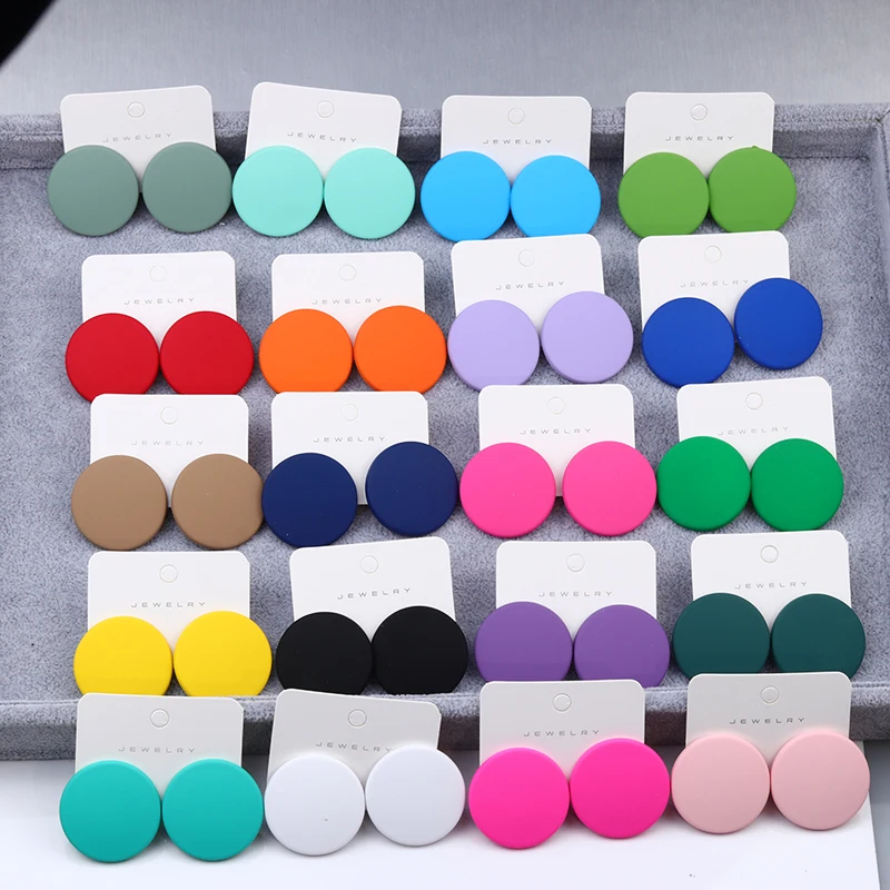 New 20-Color Round Spray Paint Stud Earrings Simple Fashion Gentle  Acrylic Personality Candy Color For Women Jewelry Gifts