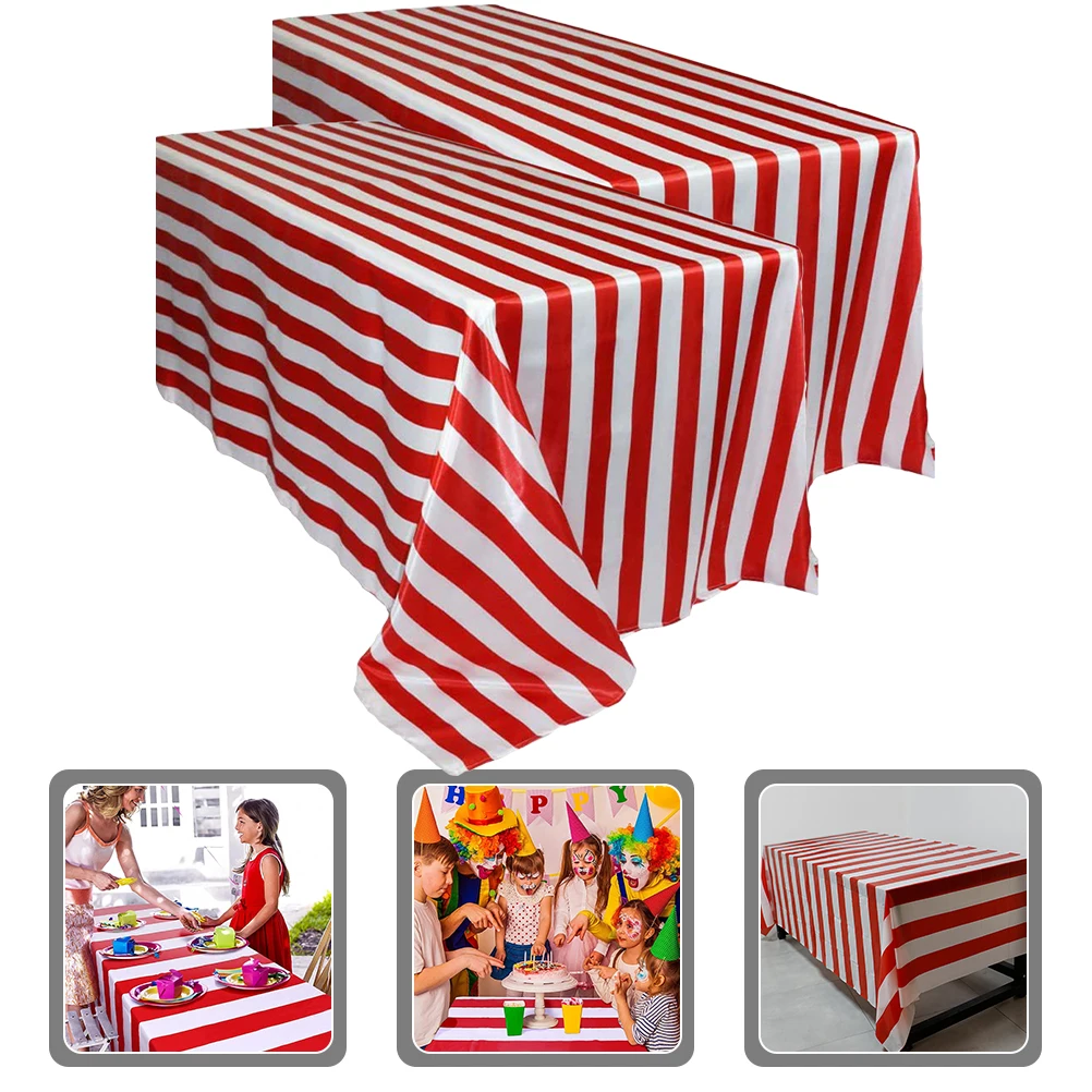 

2Pcs Party Table Covers Striped Tablecloth for Birthday Holiday Carnival Picnic Dining Table Decoration Reusable Design