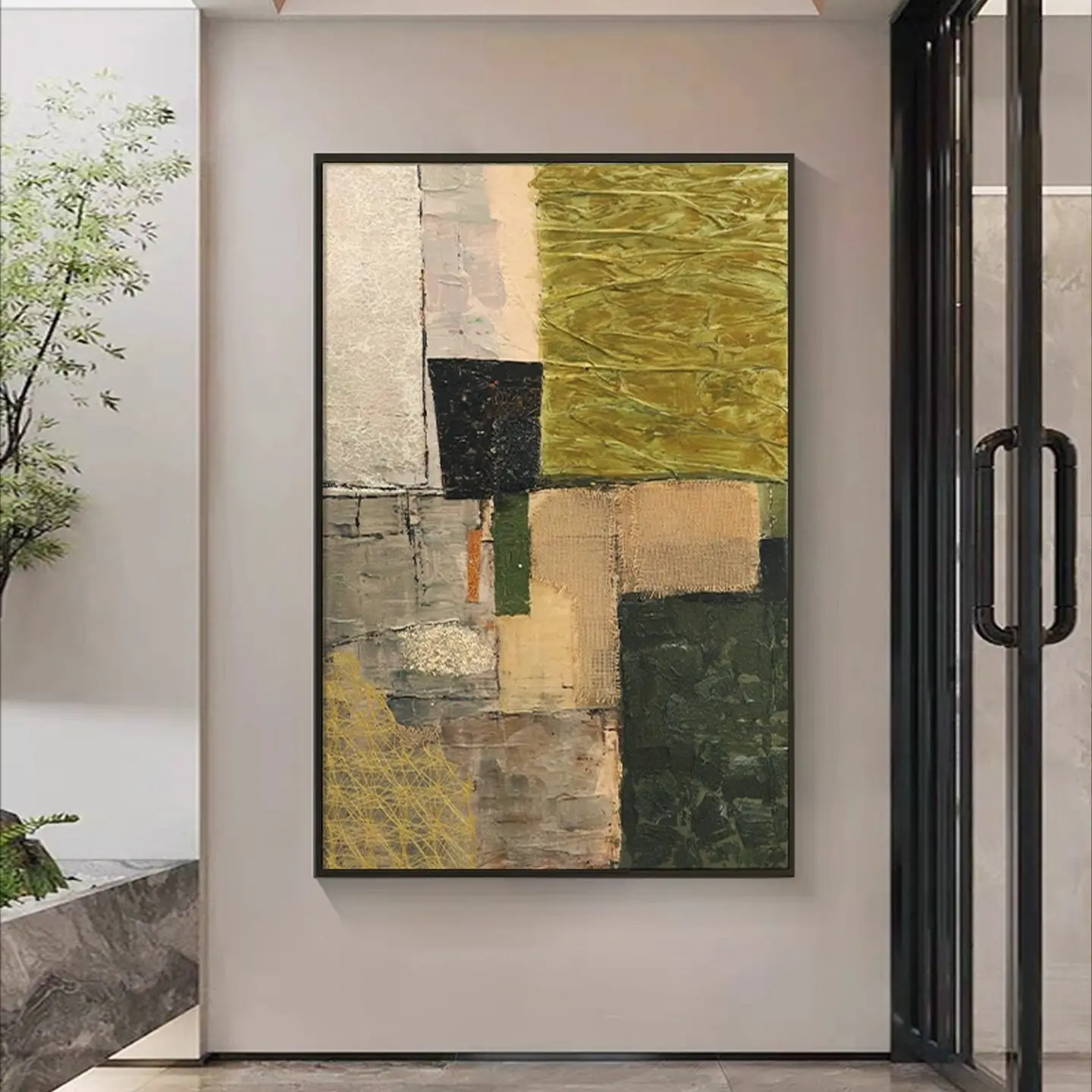 Modern light luxury living room sofa background wall floor painting pure hand-painted abstract three-dimensional oil painting