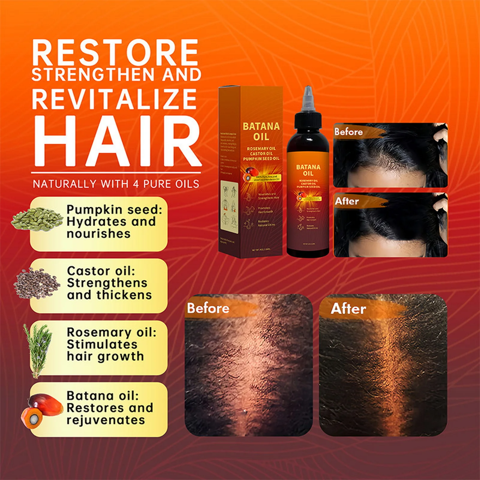 

118ml Pure Batana Oil for Hair Deep Nourishment Hair Care Essential Oil Suitable For All Hair And Skin Types