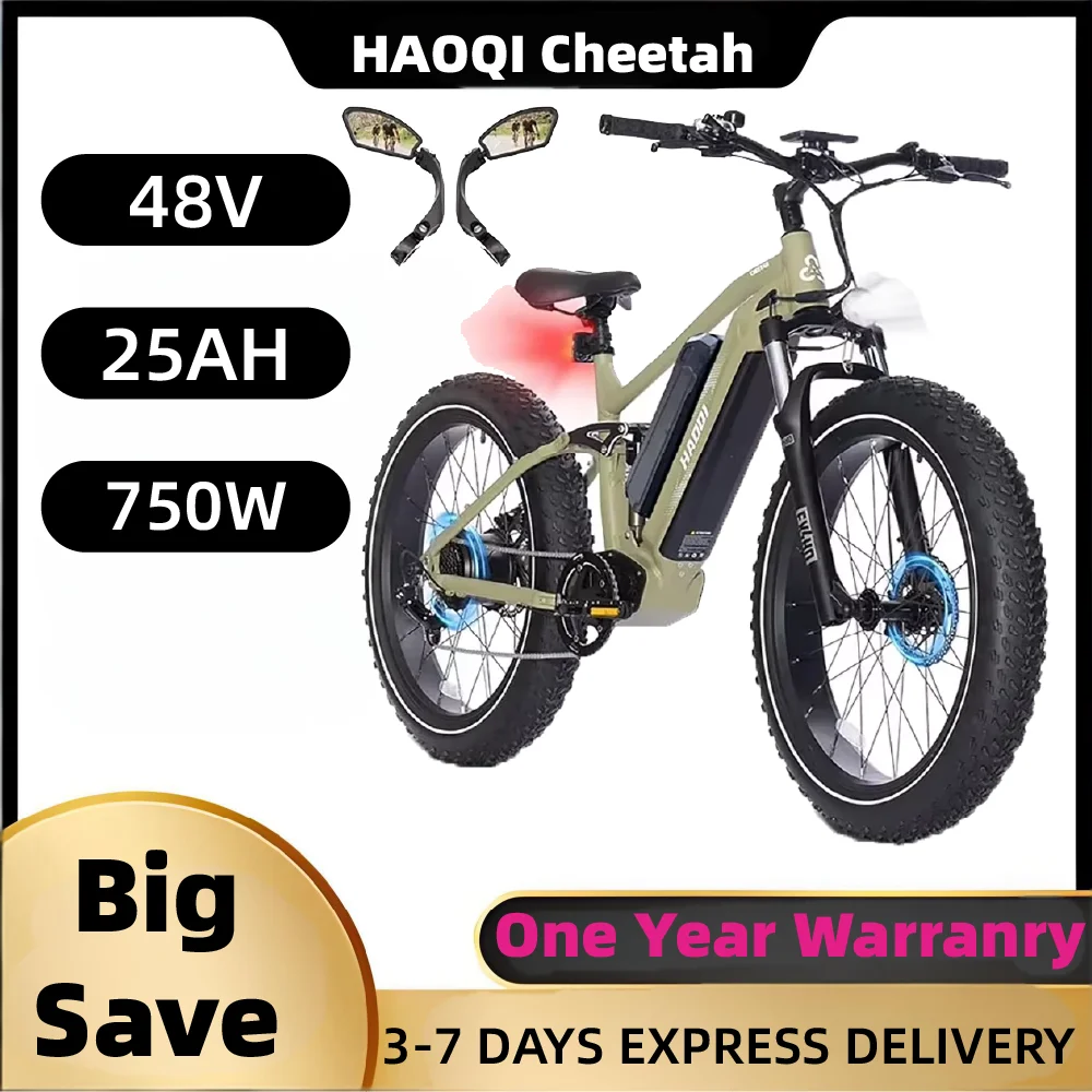 

HAOQI Cheetah adult E-bike 750W 48V25Ah battery commute Electric Bike,26-inch Fat Tire E-Mountain bike