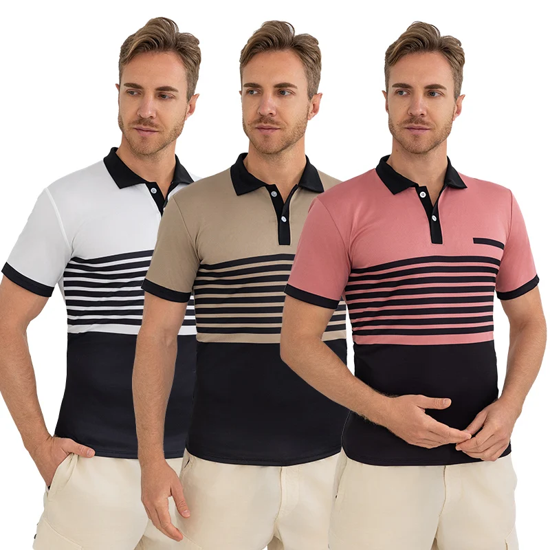 Spring And Summer Men's Multi-color Striped POLO Shirt Casual Golf Shirt Gentleman Handsome Button Short Sleeve Slim T-shirt