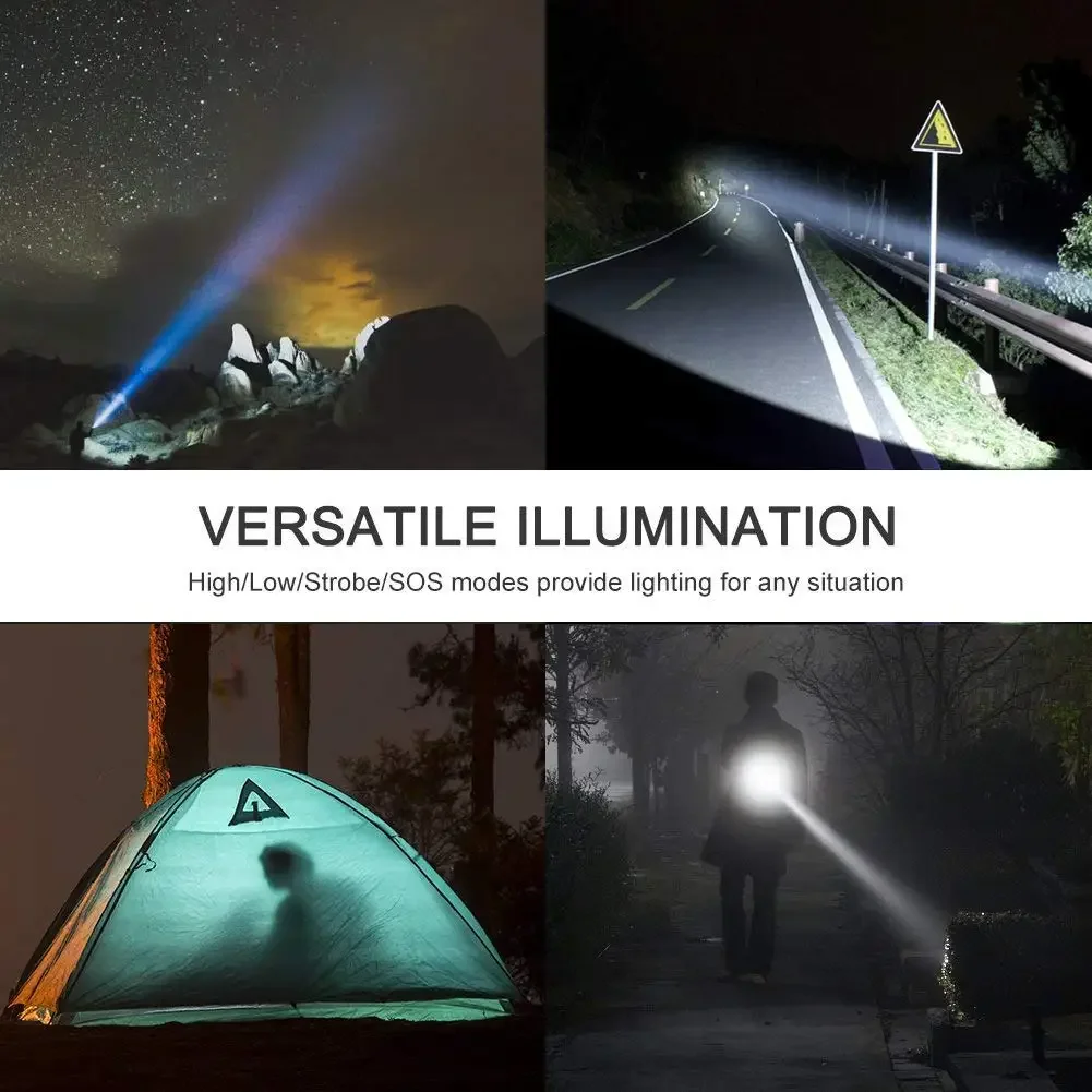 Lampe de Poche LED en Alliage d'Aluminium, Torche Portable, Rechargeable par USB, Étanche, pour l'Extérieur, le Camping