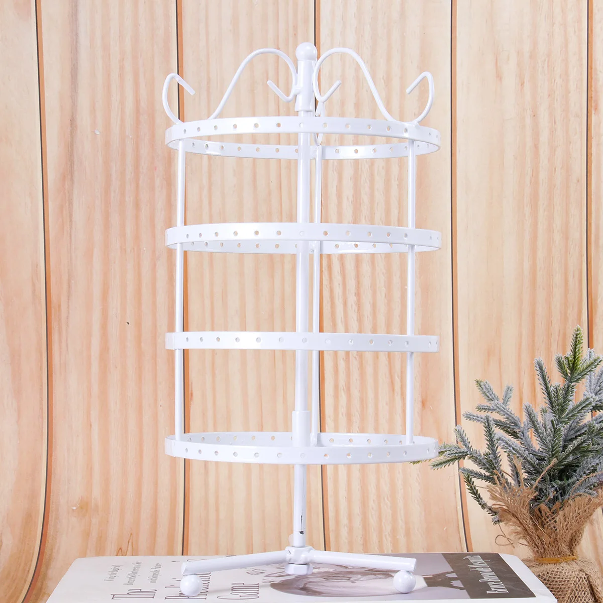 4-Tier Jewelry Earring Display Stand With 144 Holes Rotating Holder For Earrings Rack Size M White