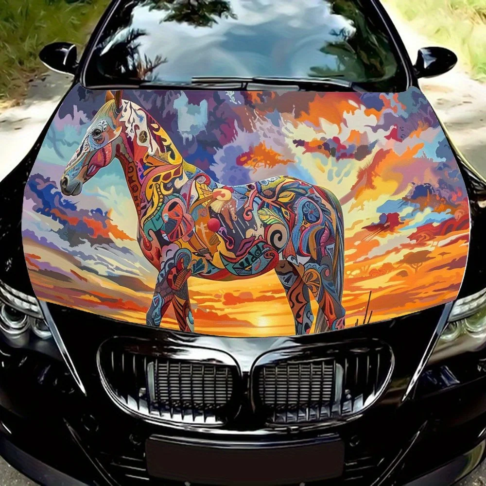

Horse Embracing the Galactic-like Sunset Car hood vinyl wraps sticker, self-adhesive waterproof car cover protection decal, univ