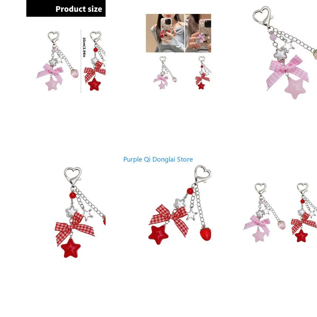 L21E Strawberry Bowknot Keychain for Trendsetters Sturdy Chain Pendant