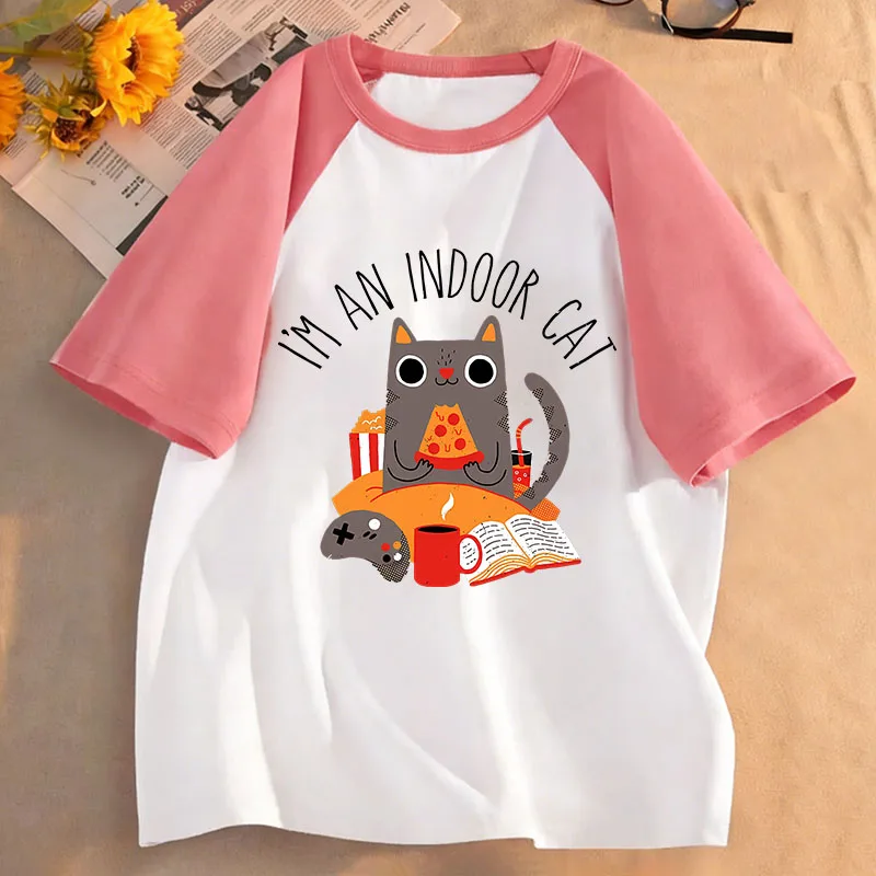 Kawaii Design Clothes I Am An Indoor Cat T Shirts Manga Kids Children's T-shirt Boys Girls Summer Spring Casual Top Tee