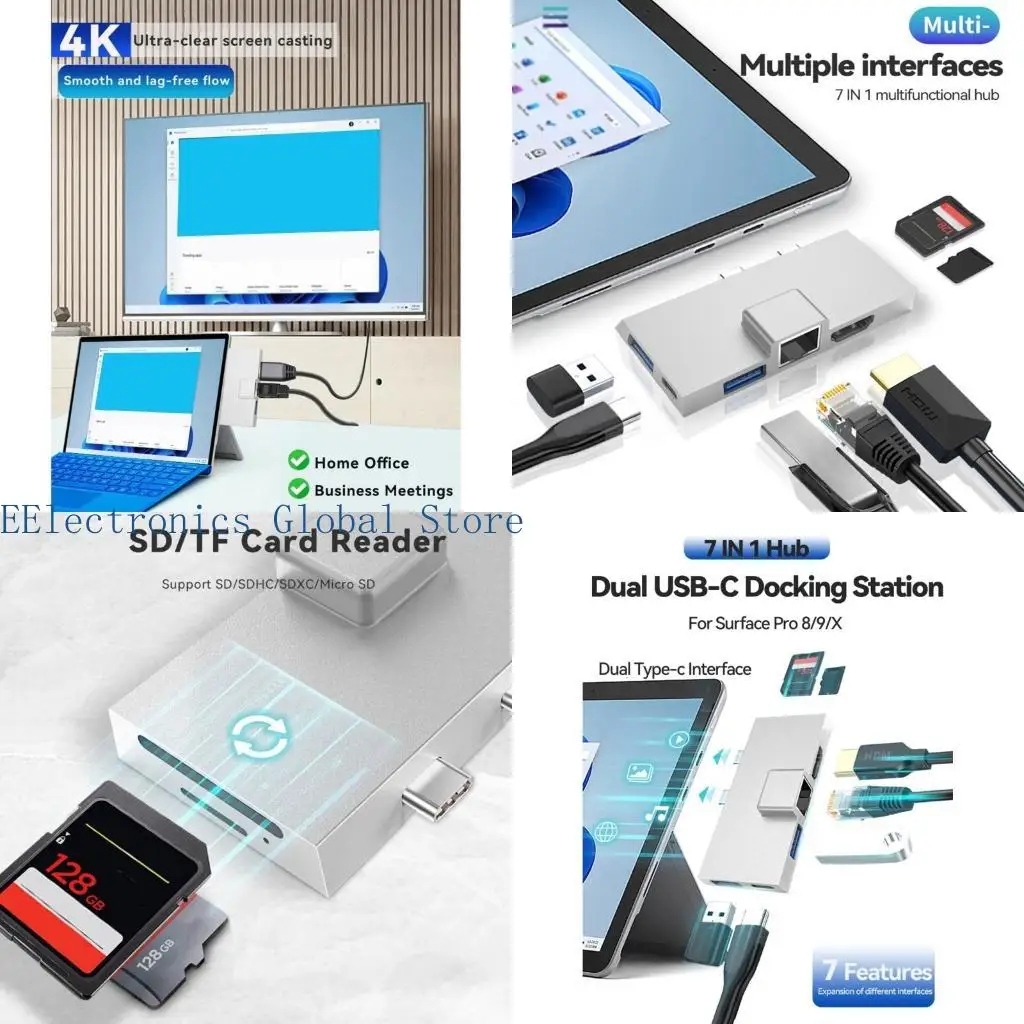 

462b Hub для Surface 8/9/x 7 портов, Ethernet, TF Reader, зарядка PD