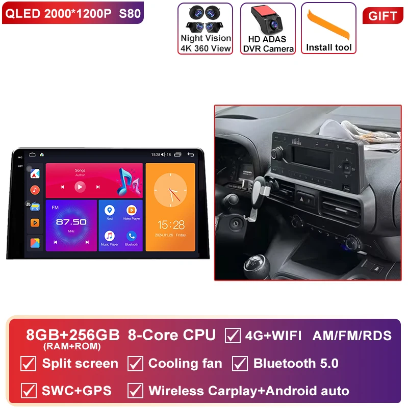 Android 16 Carplay Autoradio Stereo Multimedia Video Player Voor Citroen Berlingo 2019 Peugeot Partner Rifter 2020 Voor Opel Combo