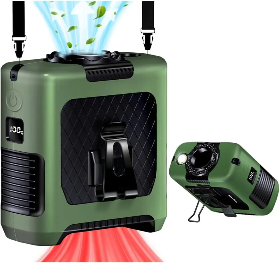 

2025 Waist Clip Fan 10000mAh Personal Wearable 6-40H Outdoor Powerful Green