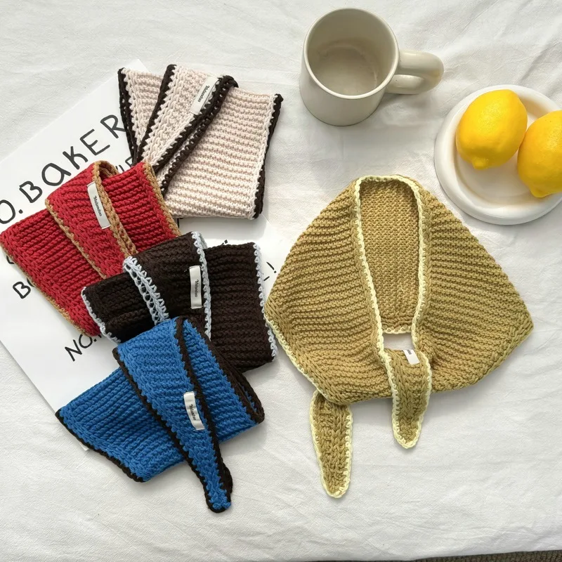 2025 New Color Matching,Female Lazy and Versatile Soft Triangle Knitted Scarf Headdress Contrast Color Personalized Scarf