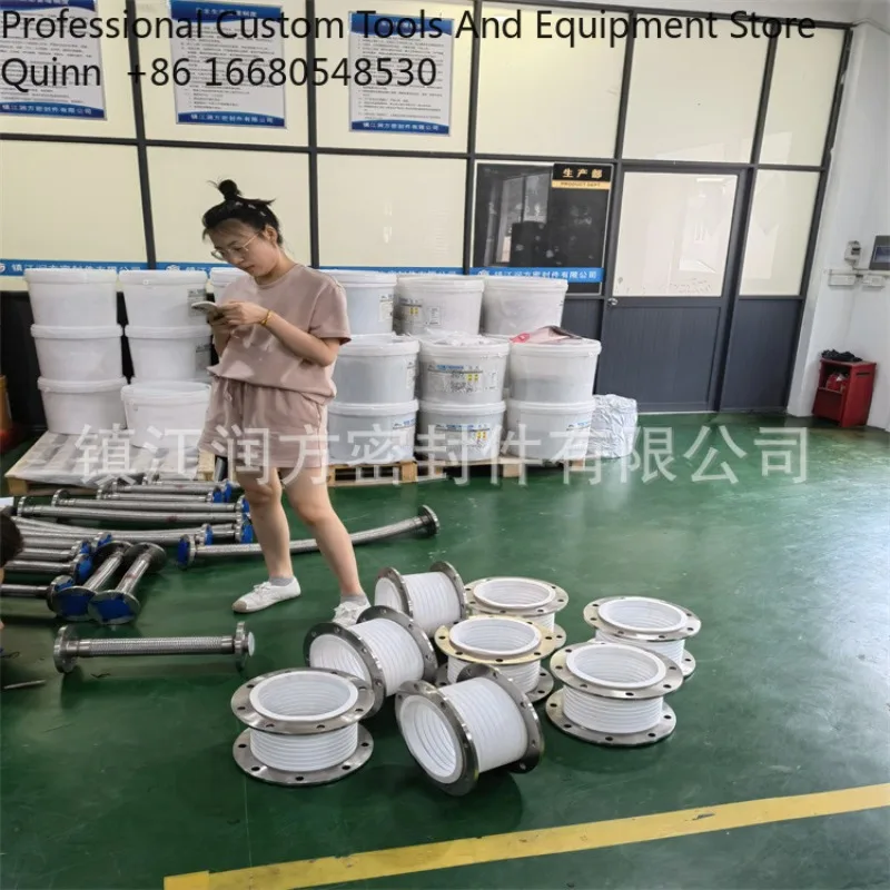 JUStainless Steel PTFE+304 Bellows Compensator Expansion Joint Wire Braided Mesh Flange