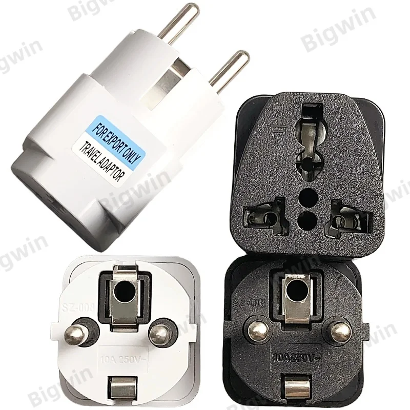 10Pcs Universal Travel Adapter to European Schuko Type F Plug US UK CN Swiss Italy Japan to EU 2Pin Power Converter 10A/250V