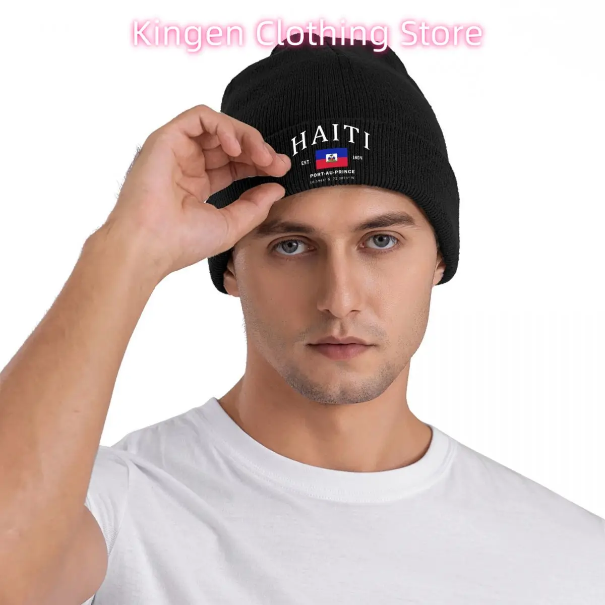 Topi Kupluk Rajut Bendera Haiti Kustom, Topi Beanie Keren Musim Dingin Hangat untuk Pria Wanita Dewasa Unisex, Topi Bonnet Patriotik Haiti