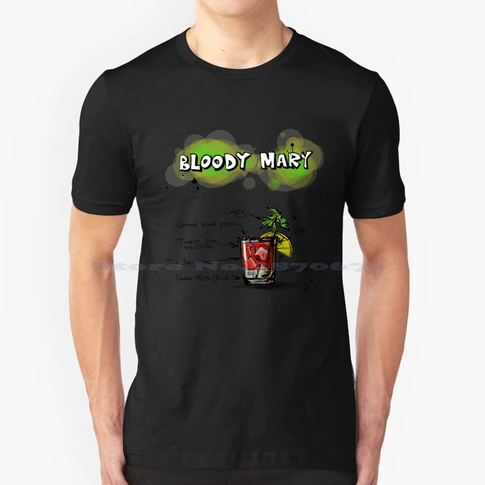 Bloody Mary Recipe T Shirt 100% Cotton Tee Bloody Mary Classic Yum Mixed Drinks Cosmopolitan Bar Drink Cocktail Recipe