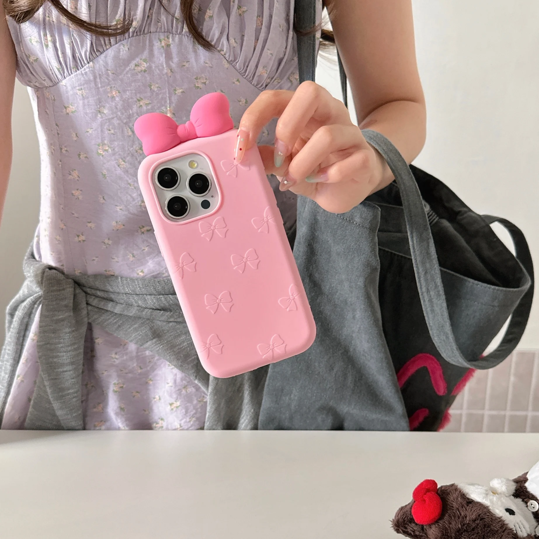 3D Niedliche Schleife Cartoon-Bindeband Silikon-Handyhülle für iPhone 18 Pro Max 13 14 15 16 Plus 17 Pro Stoßfeste Weiche Liebliche Hülle – Detail 1