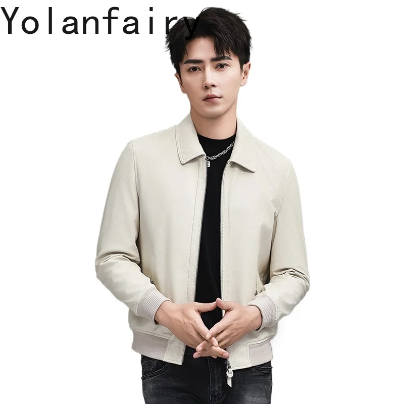 

YOLANFAIRY Top Layer Goatskin Leather Jackets Man 2025 Autumn 100% Genuine Leather Jacket for Men Short While Motorcycle Coat