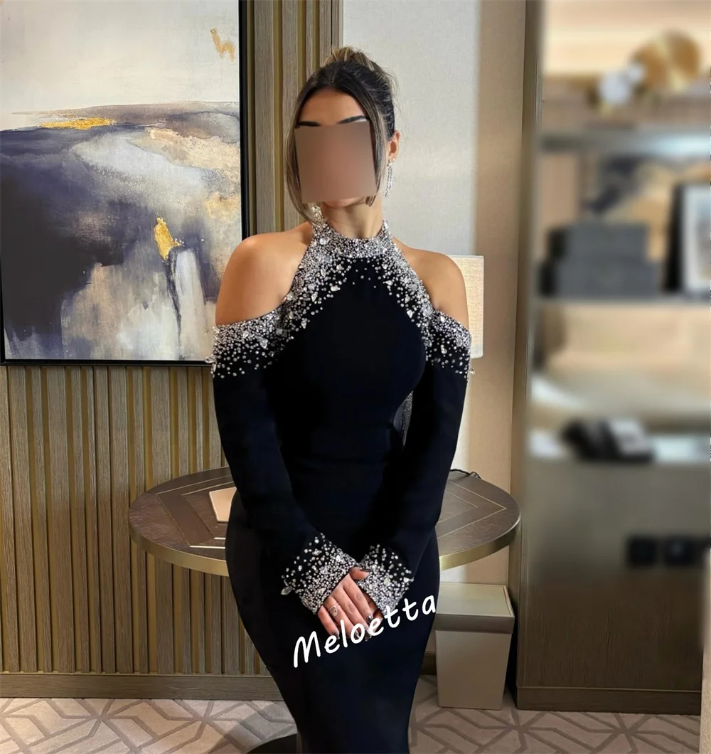 Aangepaste hoge kwaliteit glitter zeemeermin lange zwarte jurken luxe avondjurk voor dames op maat gemaakte gelegenheid bruiloft feestjurk