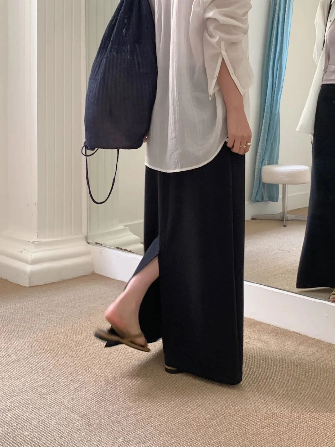 Falda Larga Casual de Cintura Alta con Corte en A para Mujer, Otoño 2025, Cintura Elástica con Cordón, Ajuste Hoado, Estilo...